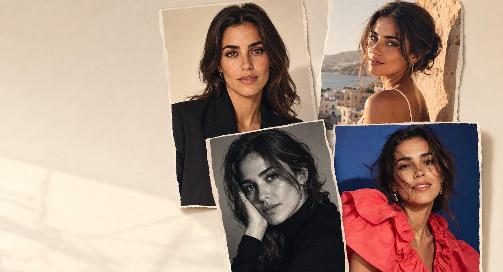 La misma mujer en cuatro retratos fotográficos generados con IA