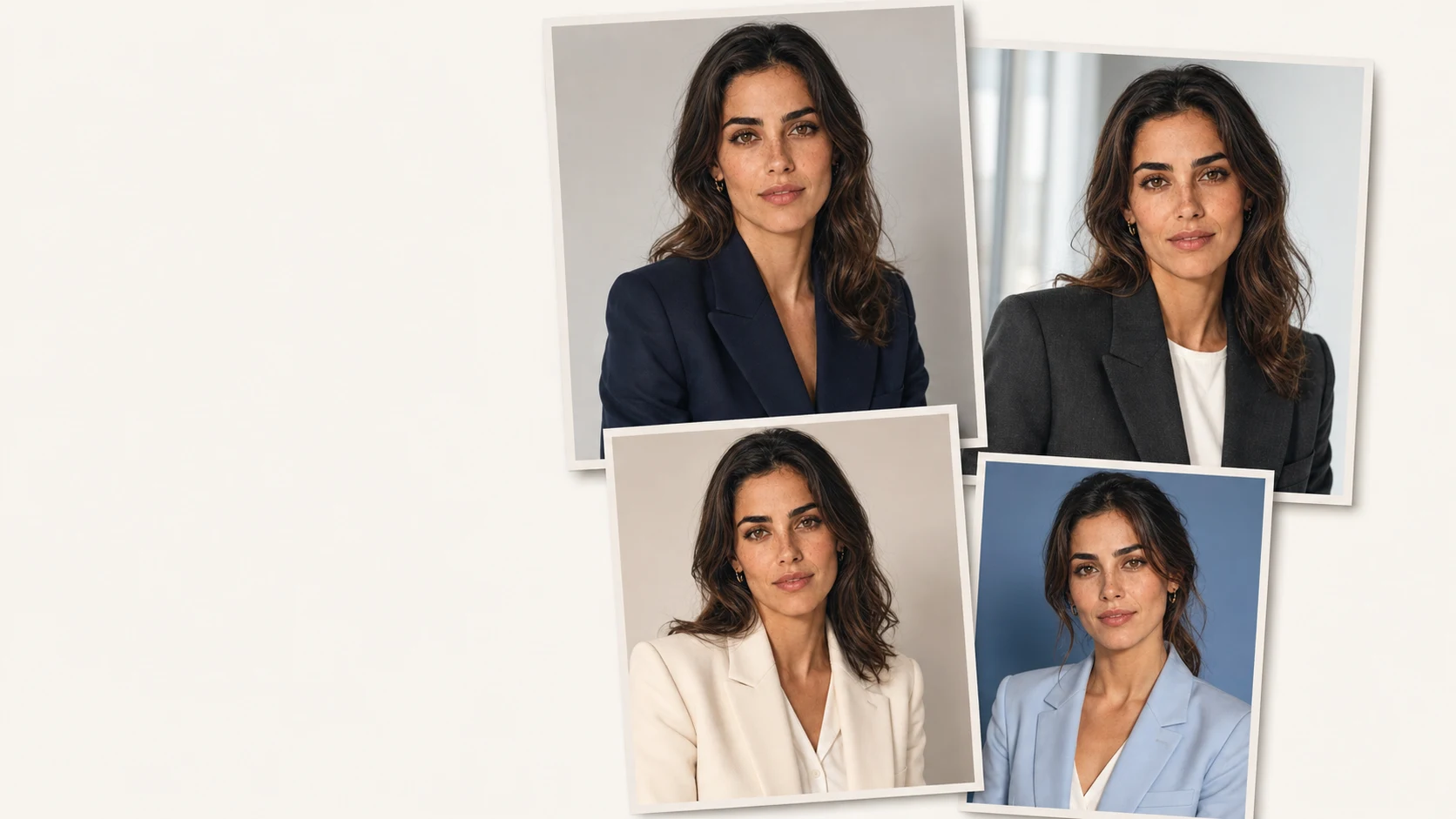 Four professional LinkedIn photo options of the same woman