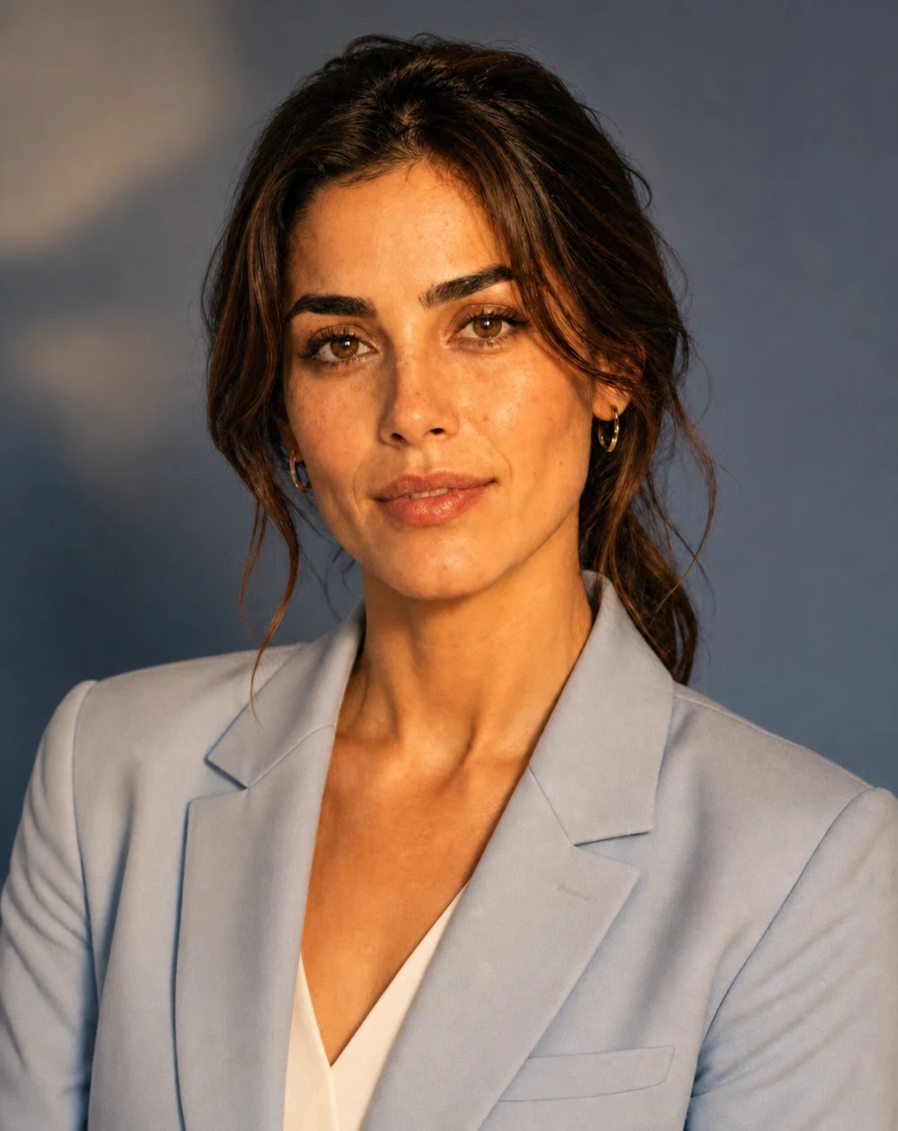 The same woman under golden light after editing the lighting