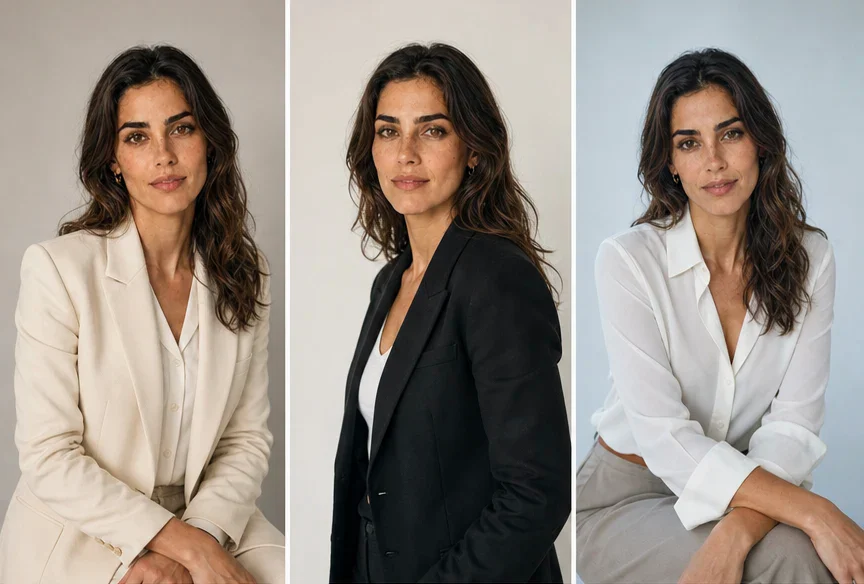 Tres retratos diferentes para currículum de la misma mujer