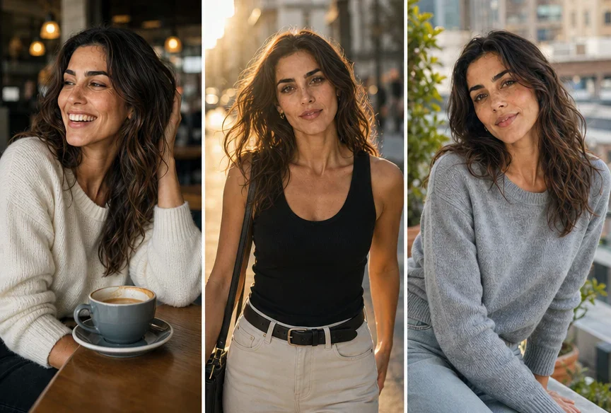 Tres fotos diferentes para Tinder de la misma mujer